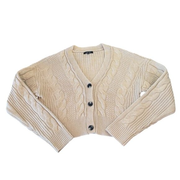 Love Tree Womens Cozy Cable Knit Crop Cardigan Sweater Medium Cream Cozy - Picture 2 of 11